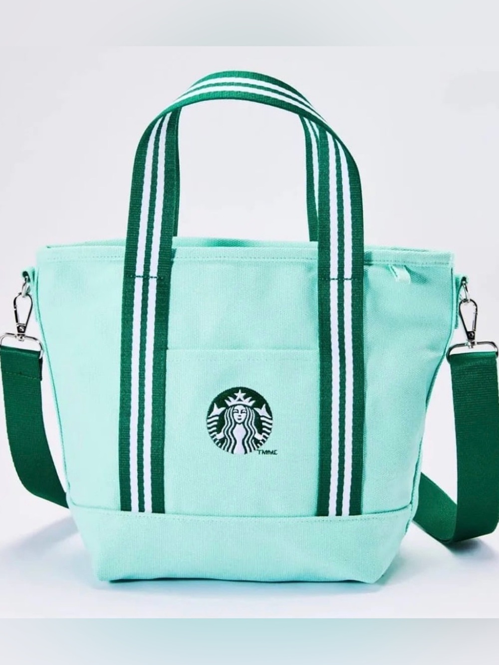 Starbucks Mint Green Canvas Tote with Dark Green Straps